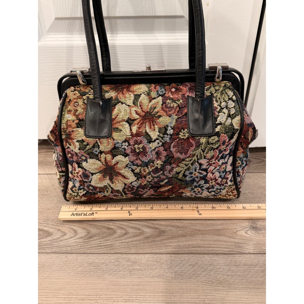Vintage Floral Tapestry Comeco Bag Kiss Lock Satchel Upholstery Multi-Color - Picture 6 of 11
